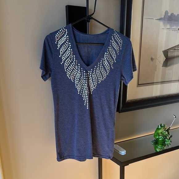 Blue V-Neck Top with Embellishments Energie Large - Picture 1 of 4